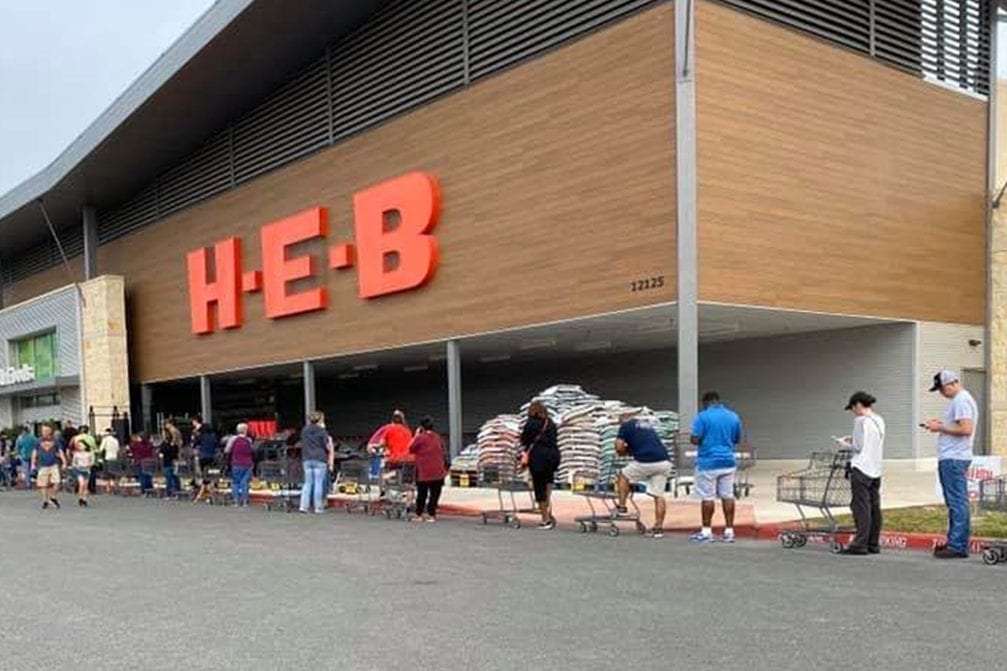 Line around grocery store building